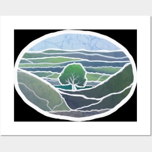 Oval Sycamore Gap Tree Batik style England Scotland UK Posters and Art